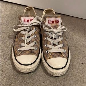 Tan, orange and cranberry plaid converse all-stars